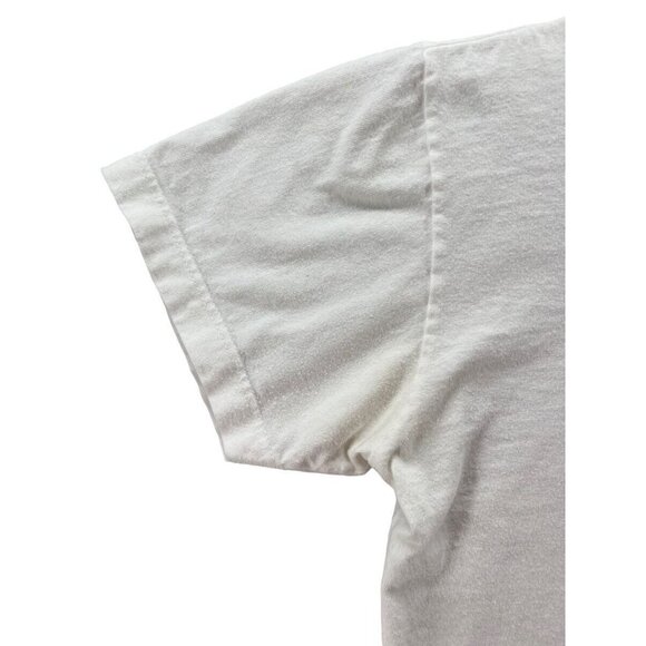 Vintage Adidas Medium White Crop T-Shirt With Blue Logo Graphic & Iconic Brandin - Picture 8 of 9